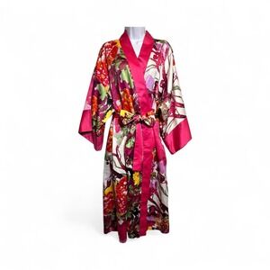 Natori Women's XL Floral Print Kimono Robe Pink Belted Lounge Wear Satin
Pockets